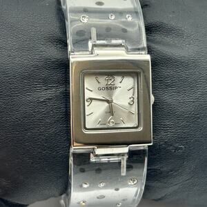 Gossip Women's Cuff Watch with Clear Acrylic Band and Rhinestone Accent